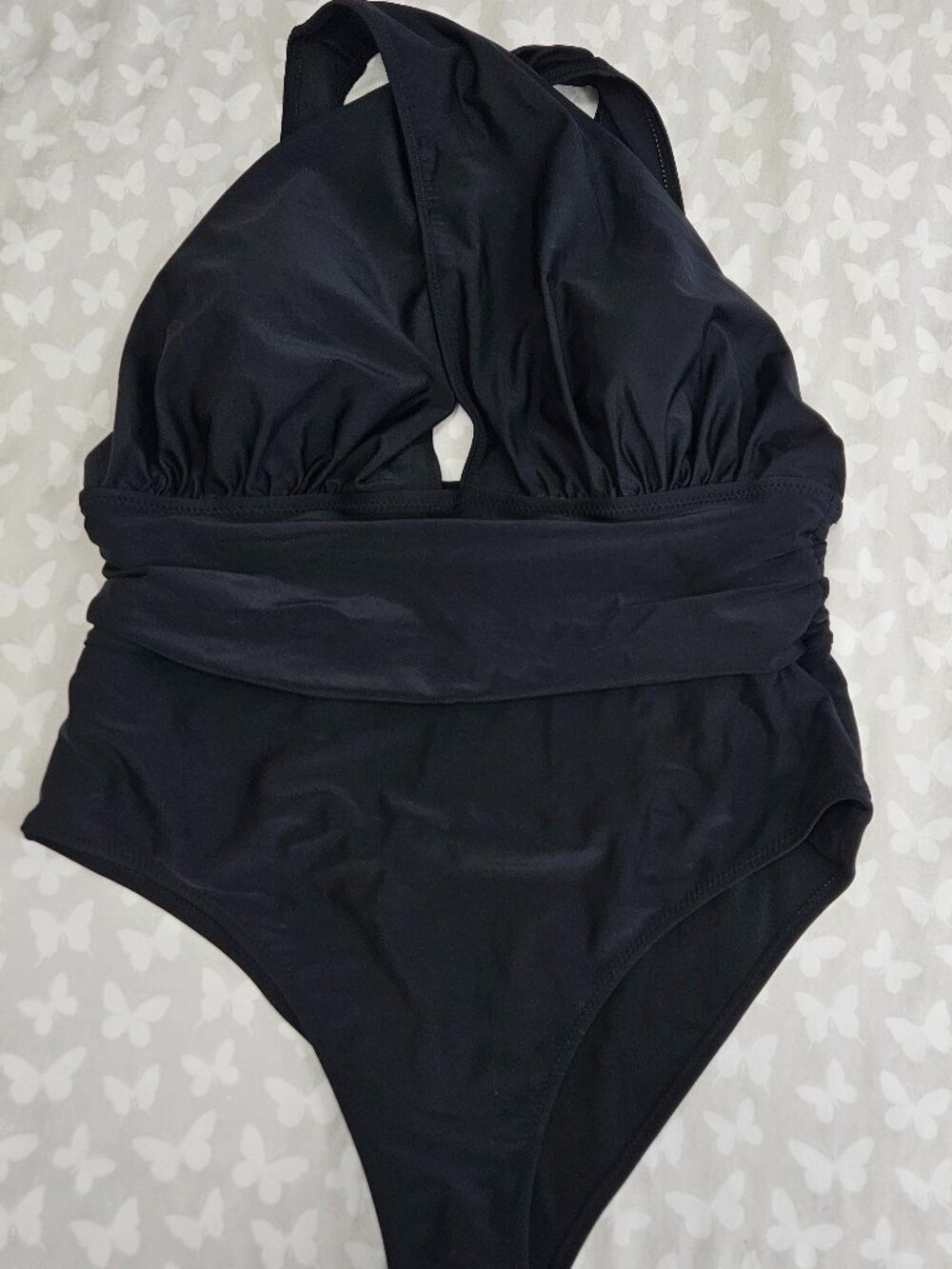 Cupshe Women's One-Piece Swimsuit XL Black Ruched Cross Beach Resort Classic